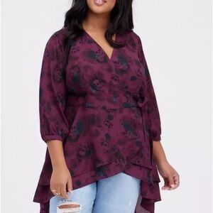 Torrid Georgette Skull Wrap Tunic Blouse